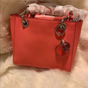 NWT MICHAEL Michael Kors Cynthia Extra Small Satchel Coral